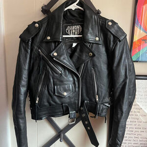 Black genuine THICK leather biker jacket